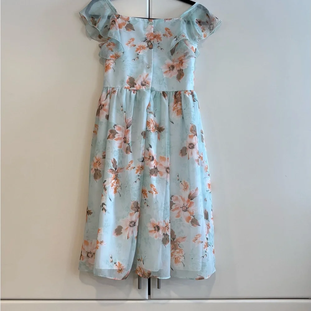Pippa & Julie Floral Kids Dress - Blue and Pink Girls Size 14 - Picture 2 of 9